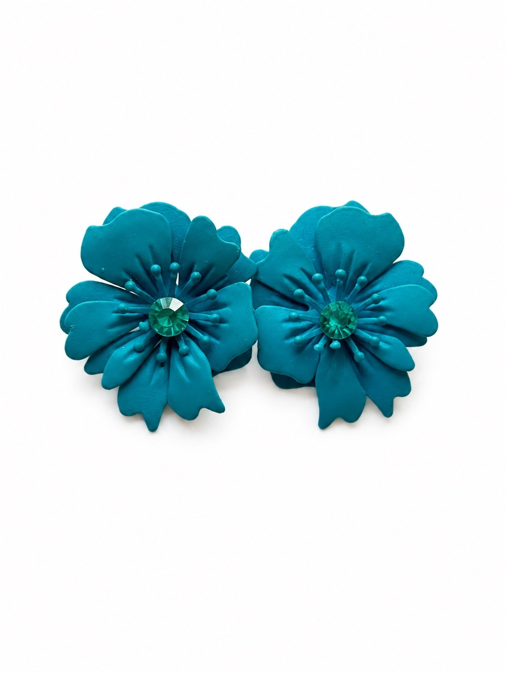 Turquoise Floral Statement Earrings Large Blue Flower Studs